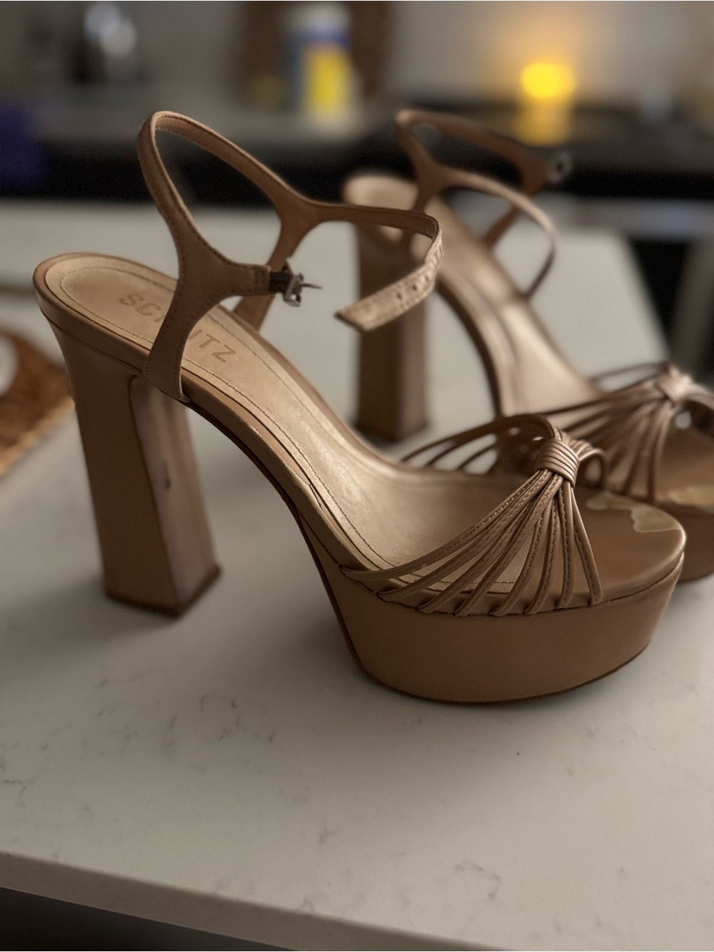 SCHUTZ Cognac Knotted Platform Sandals